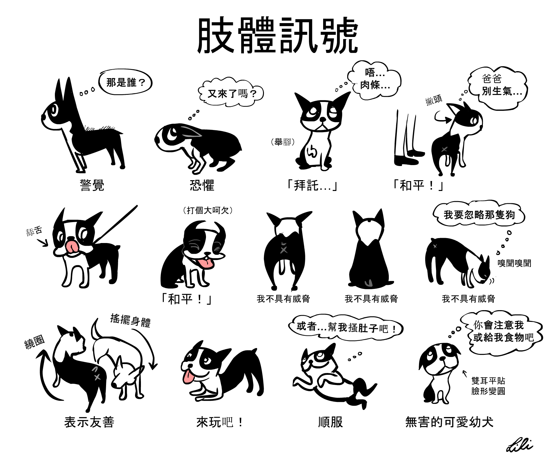 狗狗肢體語言的插圖